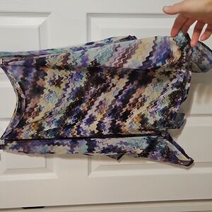 Multicolor Wave Pattern Billowy Top with Extra Wide BOHO Bell Sleeve